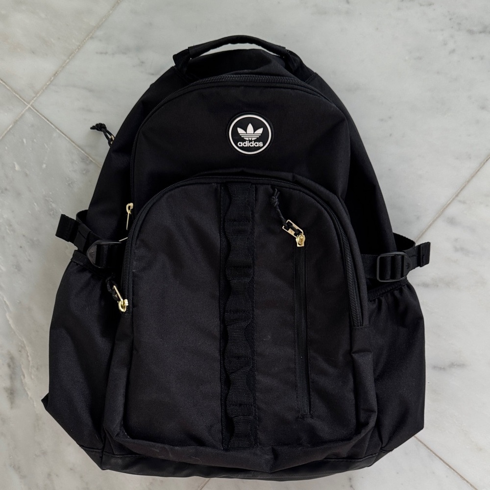 Adidas Originals Trefoil Patch Black Backpack with Gold Accents